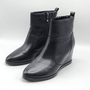 Envolve Easy Spirit‎ Womens Black Ankle Wedge Heel Leather Booties Size 9.5W